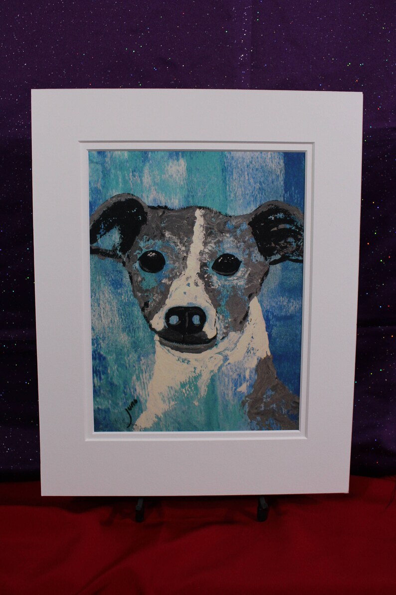 Abstract Turquoise Blue Greyhound Dog Print, Gray and White Dog