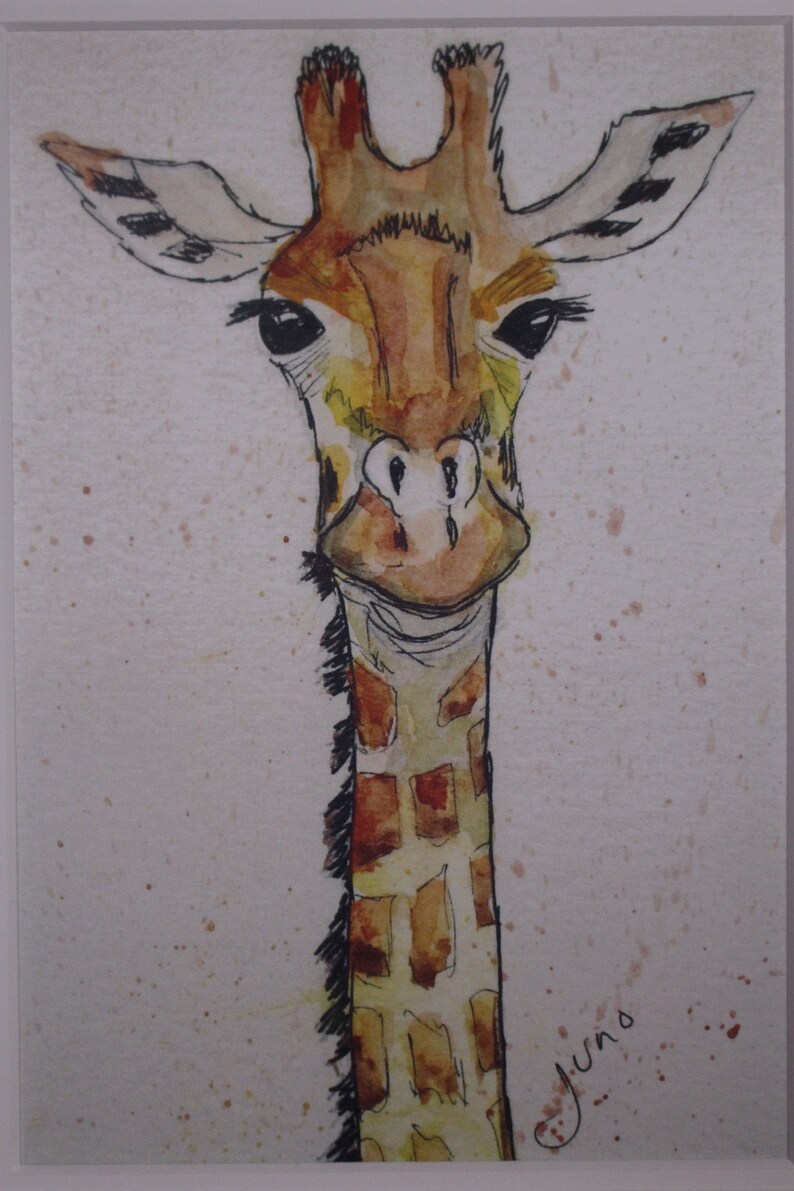 Download Matted Giraffe Print Him Giraffe Gift For Her Christmas Children S Wall Art Pen Ink Watercolor Giraffe Print Stocking Stuffer Art Giclee Art Collectibles Trustalchemy Com