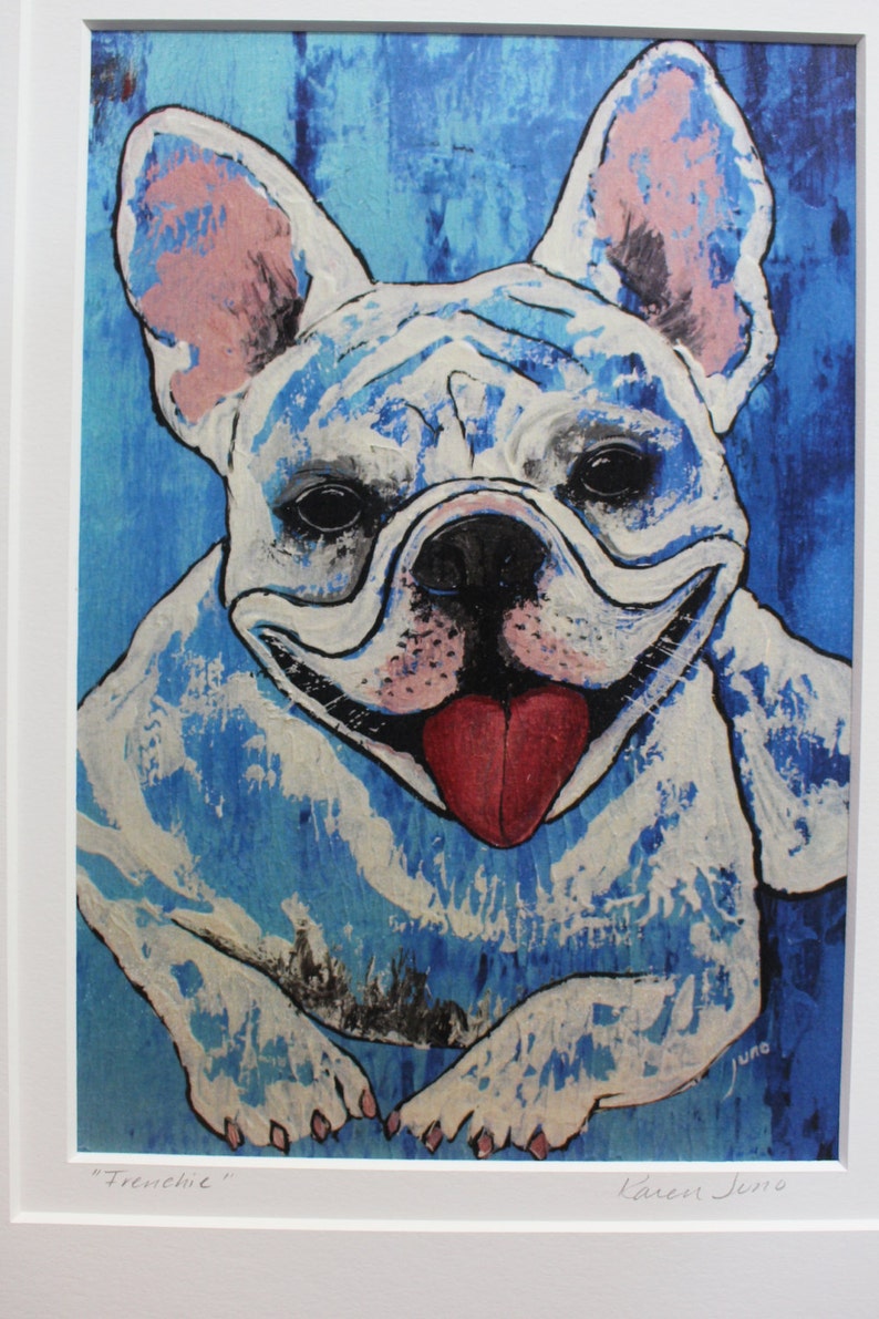 White French Bulldog 11 x 14 matted art print, french bulldog wall art. bulldog Painting, Dog gifts for her and him, Bulldog art image 2