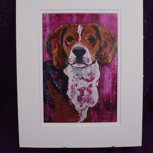 Beagle abstract matted print, Mixed breed dog portrait, dog gift for her, him, Children&#39;s Wall Art, stocking stuffer beagle, Dog Wall Art
