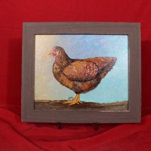 Chicken Hen Original Framed Painting, Blue-laced Red Wyandotte Hen, Barn wood Framed Chicken, Chicken art for her, him, framed farm art