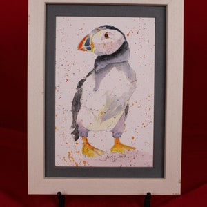Puffin Watercolor Print Framed, Scotland Island Staffa Puffin, Matted and framed Puffin, Bird gifts for her, him, children. Wall art