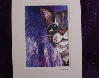 Tabby Cat Print, Tiger Striped Cat Matted Print. Abstract Tiger Cat Matted print, Cat Gift for her, him, Children's wall art, Cat Wall Art