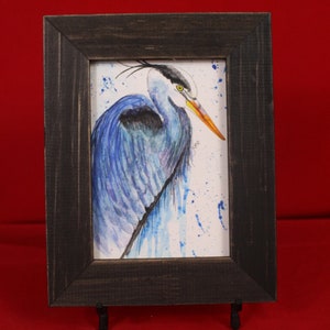 Great Blue Heron, Pen & Ink Watercolor Giclée Print, Rustic Framed Heron Print, Bird Lover Gift, Stocking stuffer Bird Art, Bird wall Art