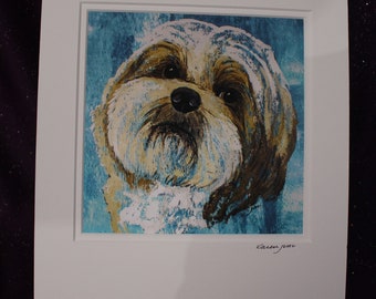Shih Tzu Painting, Matted Shih Tzu Print, Abstract Pet Portrait, Dog Gift for her, him, Children's Wall Art, Stocking Stuffer Dog