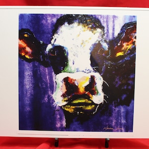 Cow Holstein Original Painting Wall Art, Abstract Holstein Purple Cow Print, Farm Art Gift Print, Mother&#39;s Day Cow Gift Art, Cow Art