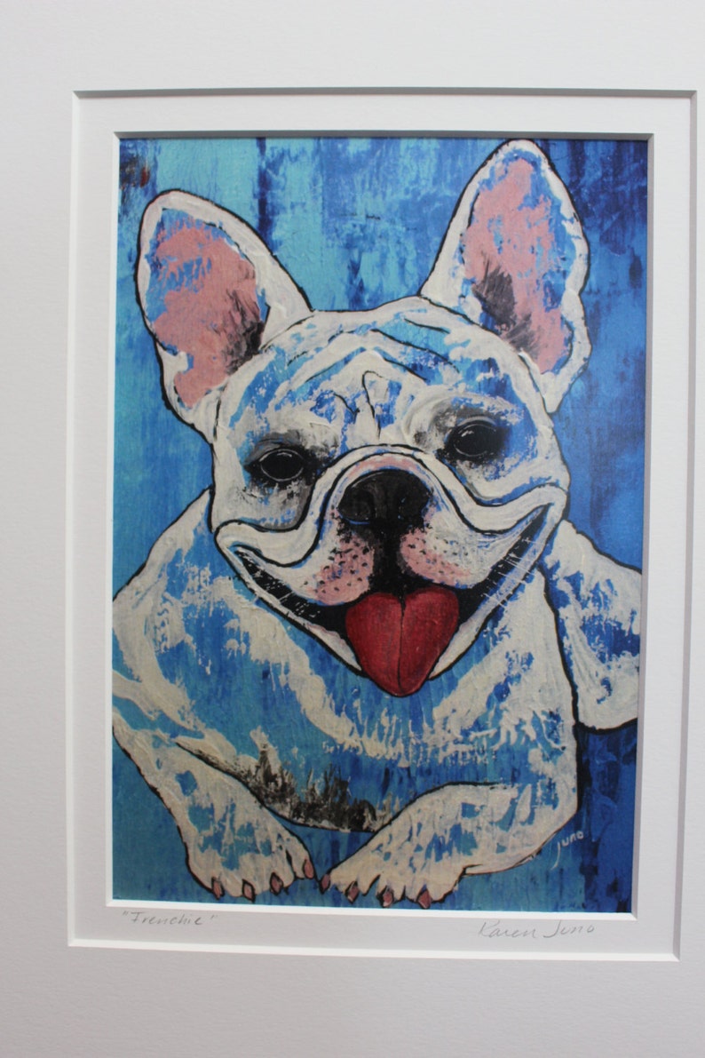 White French Bulldog 11 x 14 matted art print, french bulldog wall art. bulldog Painting, Dog gifts for her and him, Bulldog art image 4