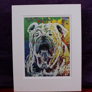 Abstract English Bulldog Painting, Rainbow Bulldog Print, Cute Bulldog Art Print, Matted 11 x 14 Bulldog Wall Art, Gifts for her, him, kids