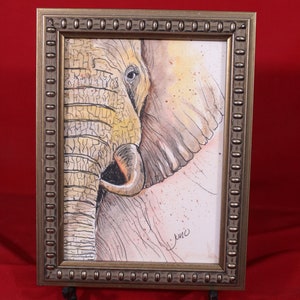 Elephant Pen & Ink With Watercolor Giclée Print Framed, Elephant gift for her, Him, Elephant Wall Art, Children&#39;s Wall Art, stocking stuffer