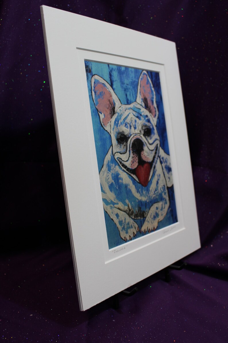 White French Bulldog 11 x 14 matted art print, french bulldog wall art. bulldog Painting, Dog gifts for her and him, Bulldog art image 3