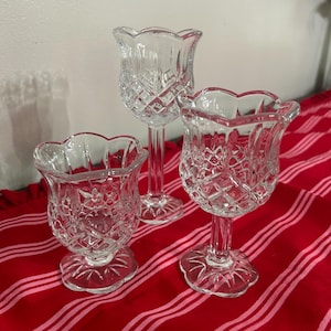Home Interiors & Gifts Vintage Set of 3 Stemmed Glass Candleholders - 1122