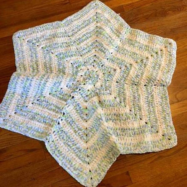 Handmade crocheted super soft extra comfy star-shaped baby blanket in blue/white, blue/green/white, and pink/white; custom orders available