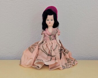 Vintage Brunette Doll in Pink Dress and Pink Felt Hat