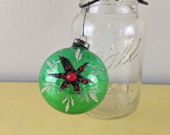 Vintage Green and Red Glass Christmas Ornament