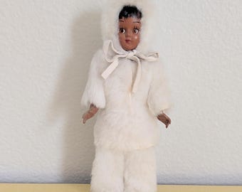 Vintage Eskimo Doll in all White Outfit