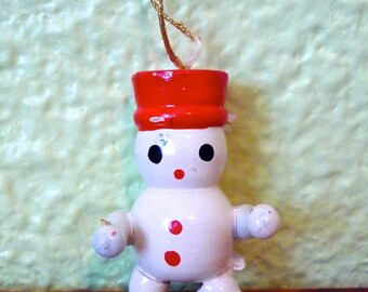 Vintage Wooden Snowman Ornament