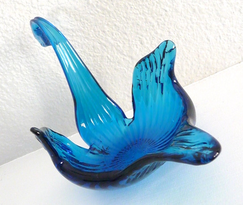 Vintage blue glass swan candy dish etsy