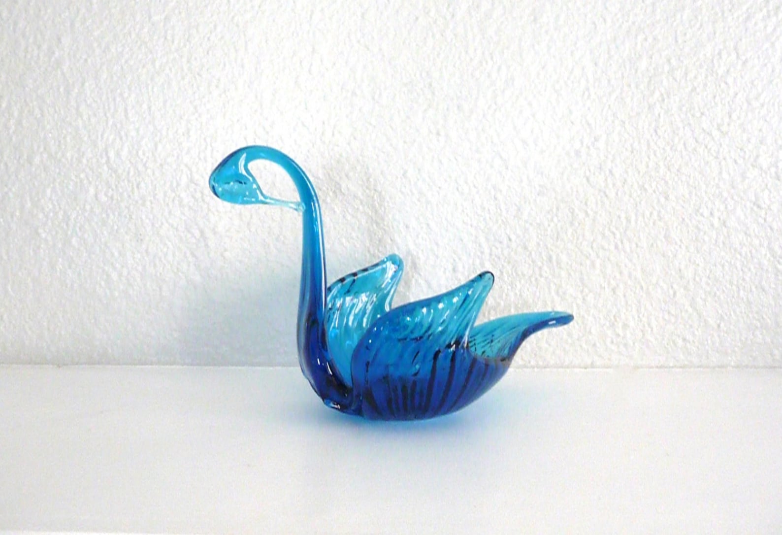 Vintage blue glass swan candy dish etsy