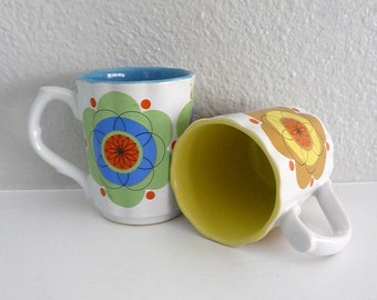 Pair of Retro Floral Mugs