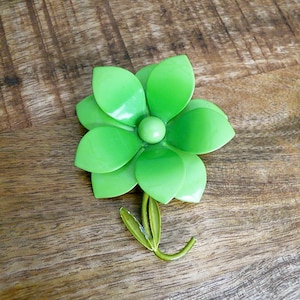 Green Metal Flower Pin or Cocktail Brooch