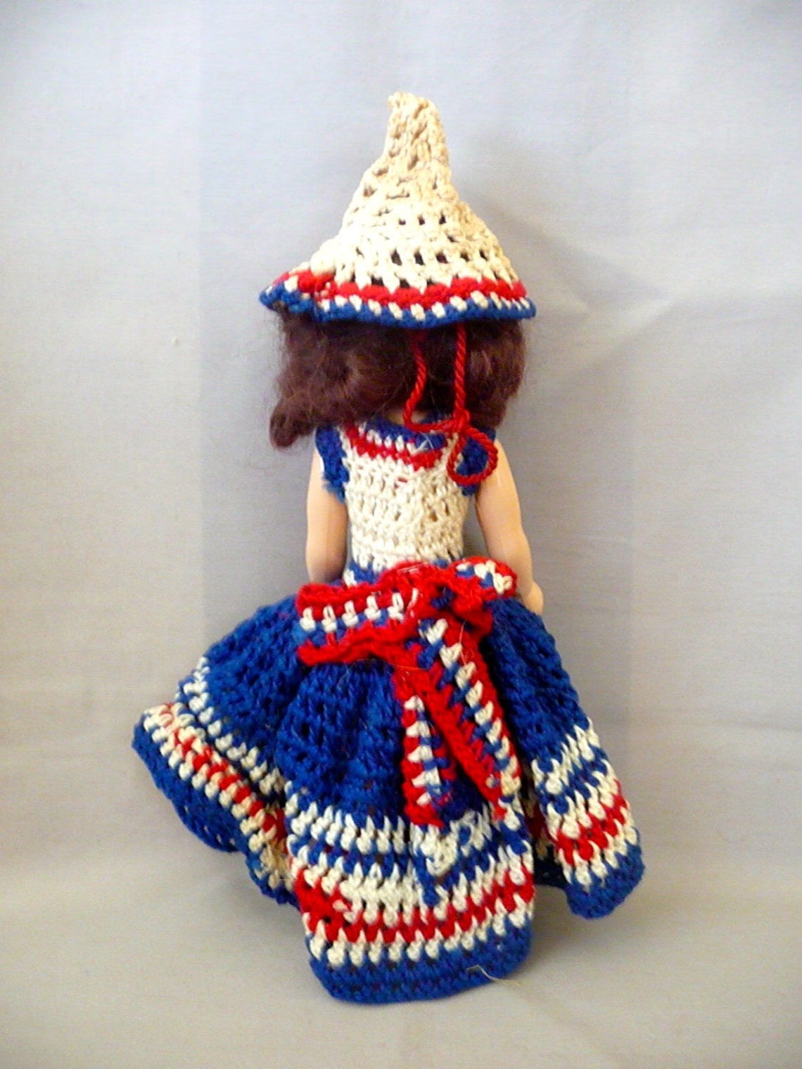 Vintage Doll With Red White and Blue Crochet Dress Etsy