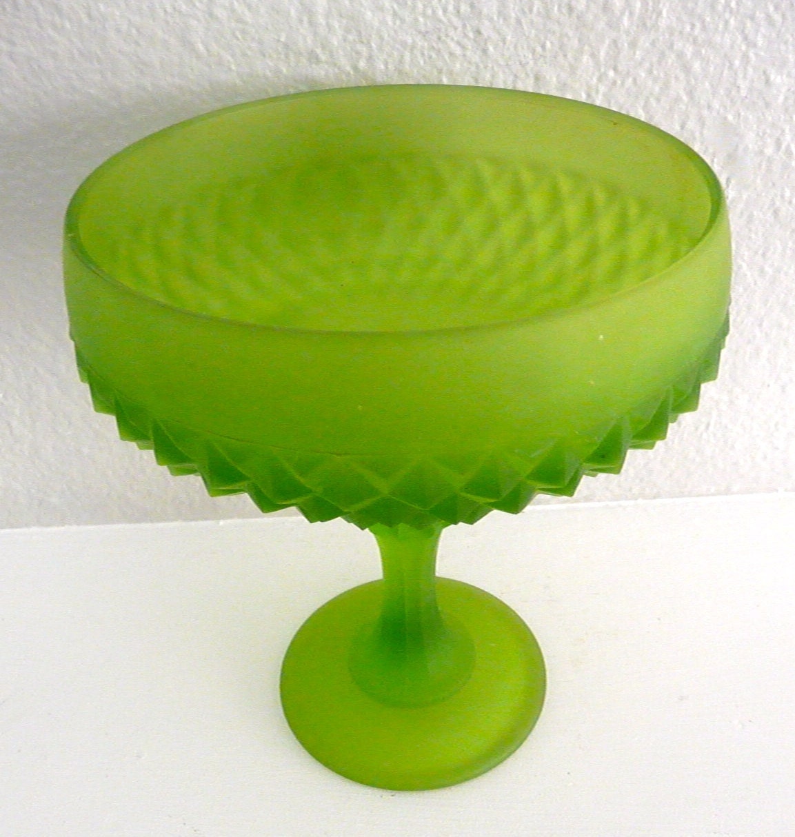 Large Vintage Green Glass Pedestal Candy Dish Etsy