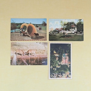Wisconsin Postcards, Little Boy Blue Wisconsin Dells, Pavilion at White Fish Bay Milwaukee, Buck Fight Northwoods Lake, Stand Rock