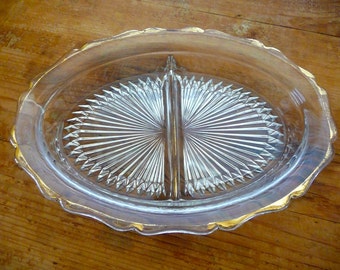 Vintage divisé en verre plat de service