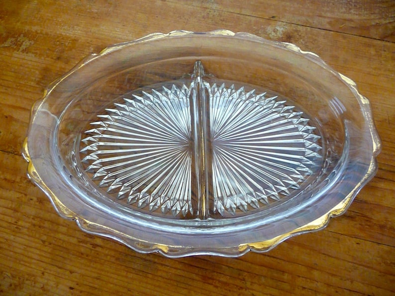 Vintage Divided Glass Serving Dish Etsy