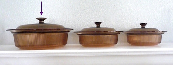 Cocotte Haute CORNING VISION 2,5L Verre Ambré Avec Couvercle - Vintage
