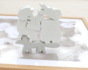 Waldtier-Set aus Beton – 6 handgemachte Tiere in Weiß & Grau, Skandi Deko, Geschenk zur Geburt, Betondeko