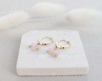 Goldene Ohrringe mit rosa Edelsteinen, romantischer Schmuck für Hochzeit & Geschenk