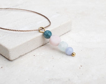 Sommerliche Edelstein-Kette mit Aquamarin, Opal & Lapislazuli, leichte Boho-Ohrhänger, handgefertigter Schmuck, Geschenk für Frauen