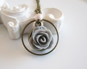 Kette - Rose - grau - Vintage - Geschenk