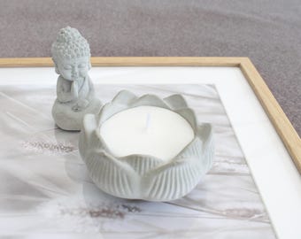Handgemachte Lotuskerze aus Beton – Duftkerze mit zartem Vanilleduft in weiß oder grau, Geschenkidee