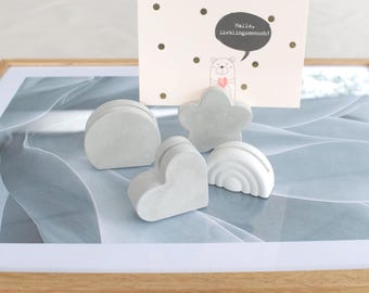 Fotohalter aus Beton, Fotoaufsteller, Tischdeko Hochzeit,  Visitenkartenhalter Herz, Blume, Kreis oder Regenbogen, Kartenhalter aus Beton