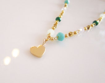 Perlenkette - Herz - gold - grün - Weihnachten - Geschenk
