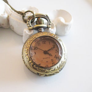 Kettenuhr rosa Vintage Taschenuhr bronze Geschenk Bild 2