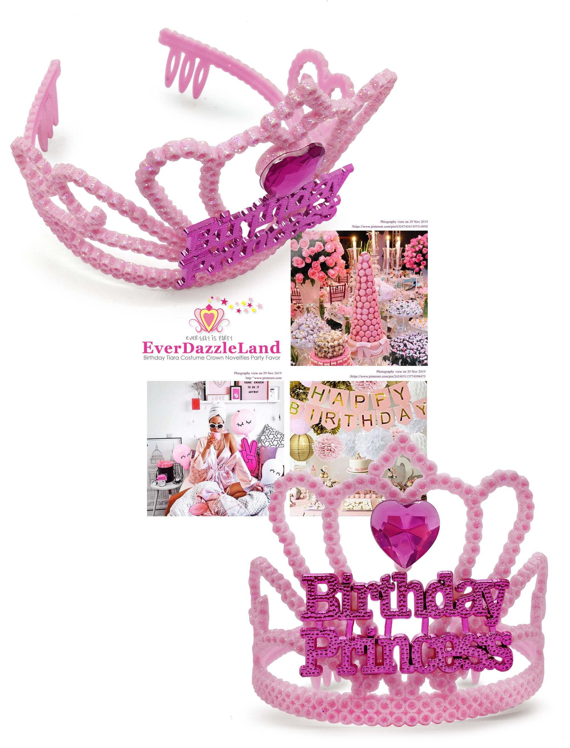 Chanaco Prinzessinnen-Set – Tiara, Schärpe & Stirnband In Rosa (Geburtstags-Deko Für Mädchen)