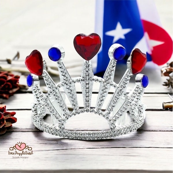 Red white blue celebrate tiara | Jewel Stone crown Miss liberty crown Wonder woman costume accessories Marvels theme 4th July celebrations