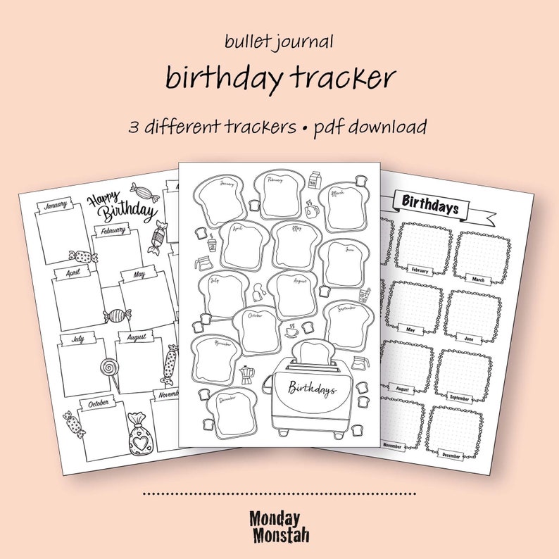 Birthday Tracker Printable • Bullet Journal Printable • A4 &amp; A5 ...