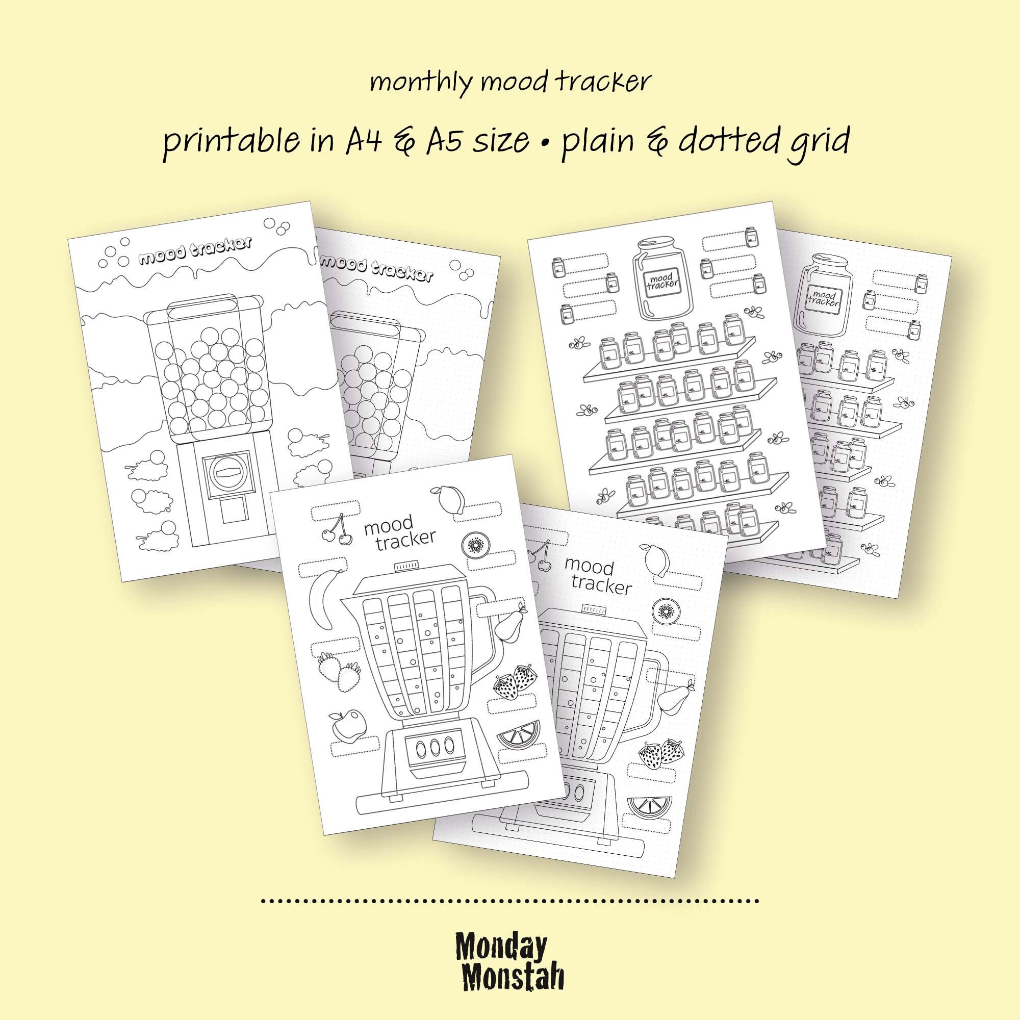 Monthly Mood Tracker Printable • Bullet Journal Printable • A4 & A5 ...