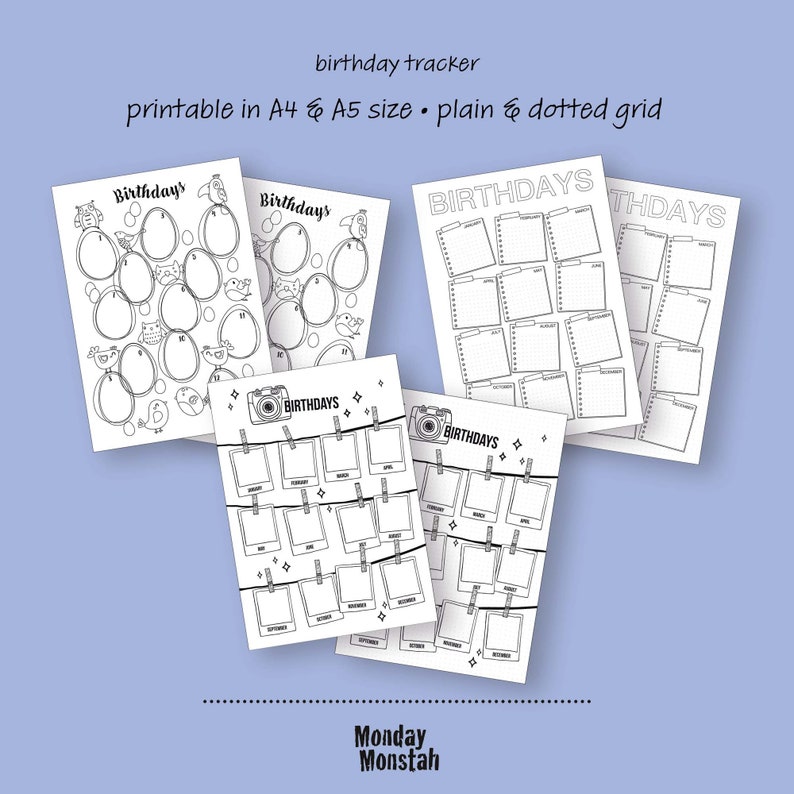 Birthday Tracker Printable Bullet Journal Printable A4 &amp; A5 Journal ...