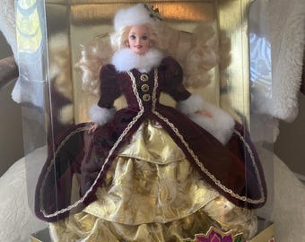 Muñeca Barbie vintage Happy Holidays 1996 Edición especial Granate Dorado NUEVA EN CAJA LEER