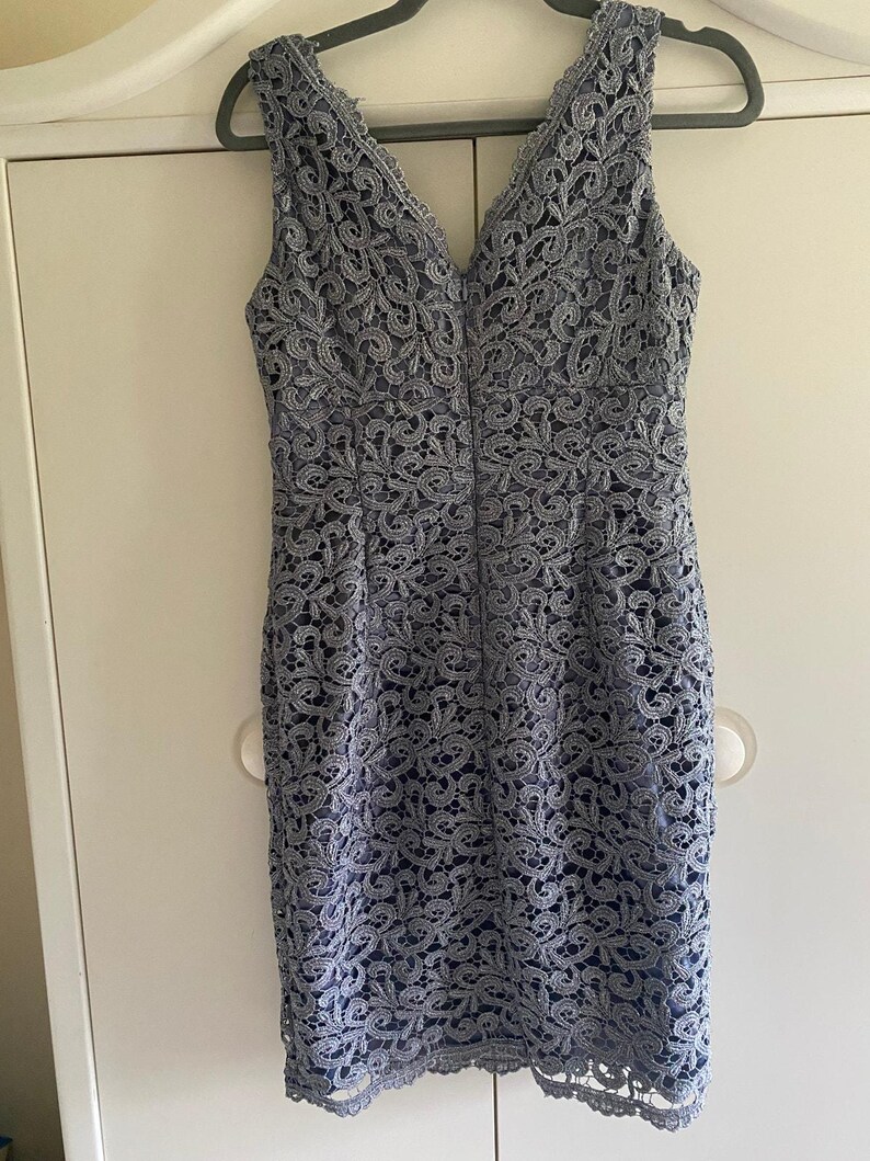 Vintage Adrianna Papell Gray Sleeveless Lace Dress 6P image 3