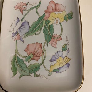 Vintage Ben Rickert Porcelain Jewelry Trinket Dish Vanity Tray Iris Floral