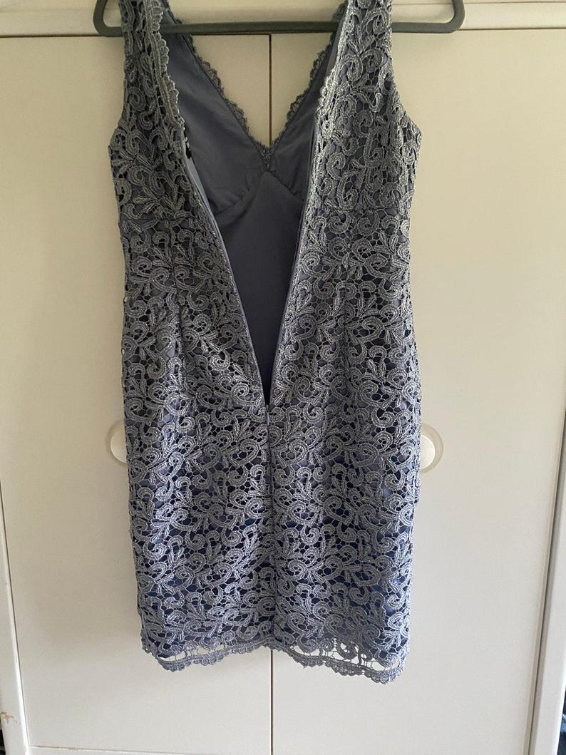 Vintage Adrianna Papell Gray Sleeveless Lace Dress 6P image 4