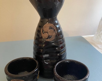 Vintage Japanese Sake Set- Bottle with 2 cups New in box