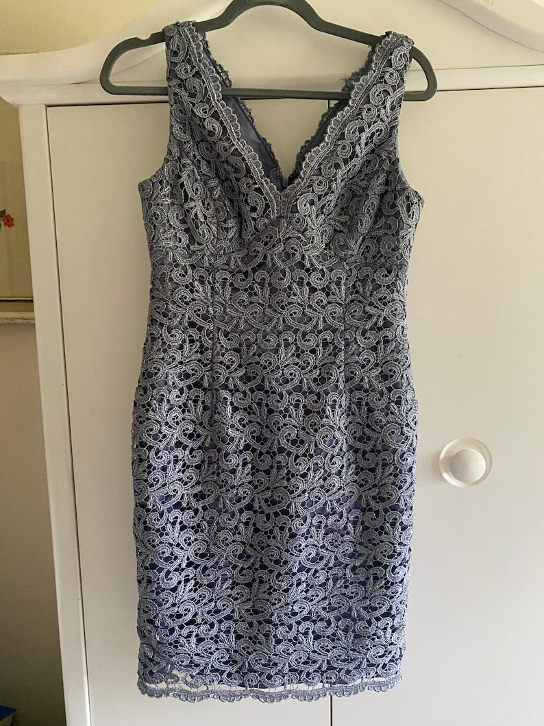 Vintage Adrianna Papell Gray Sleeveless Lace Dress 6P image 1