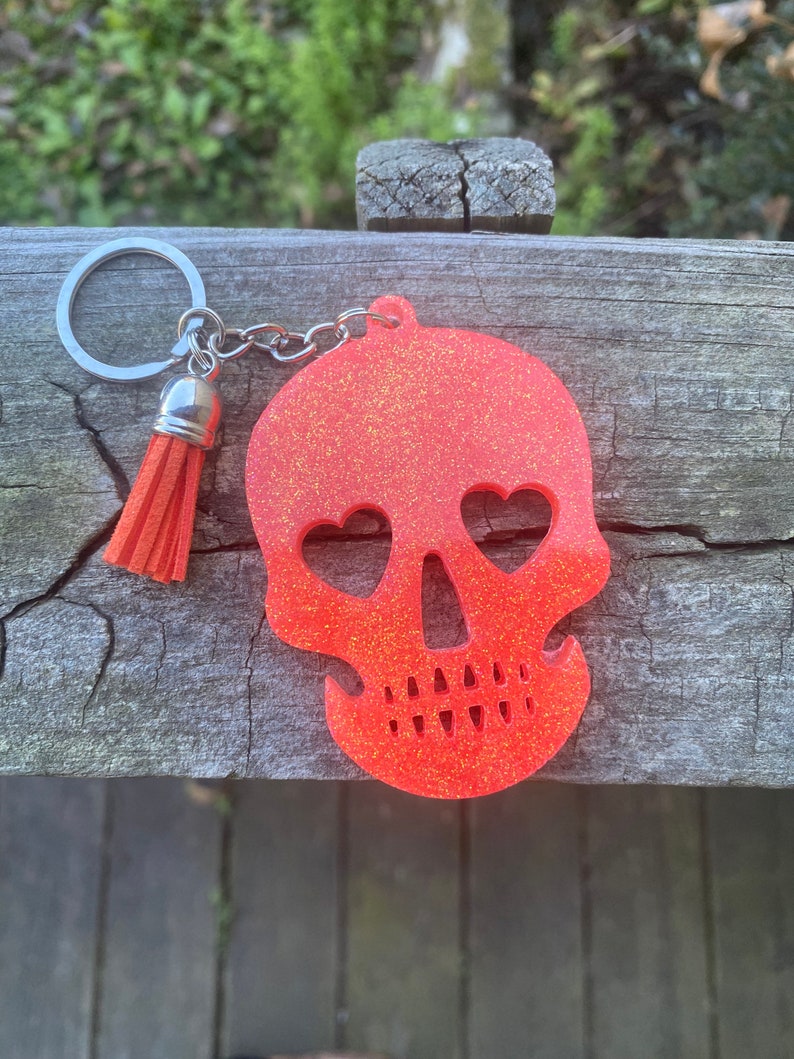 Orange Coral Skull Keychain